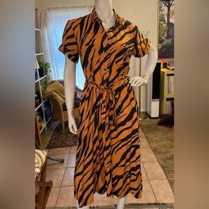 Anthropologie MAEVE Orange/Black Tiger Print Button Front Maxi Dress SMALL